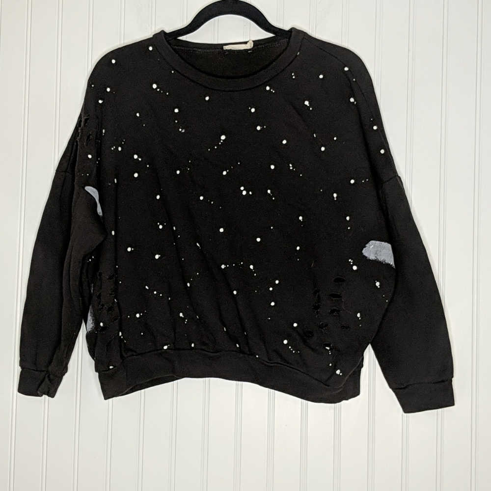 Chloe & Katie Distressed Paint Splatter Sweatshirt